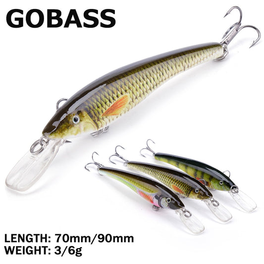 GOBASS Crankbait Fishing Wobblers For Pike Trolling Lure Jerkbait Minnow Rattling Artificial Baits For Fishing Tackle 90mm 70mm
