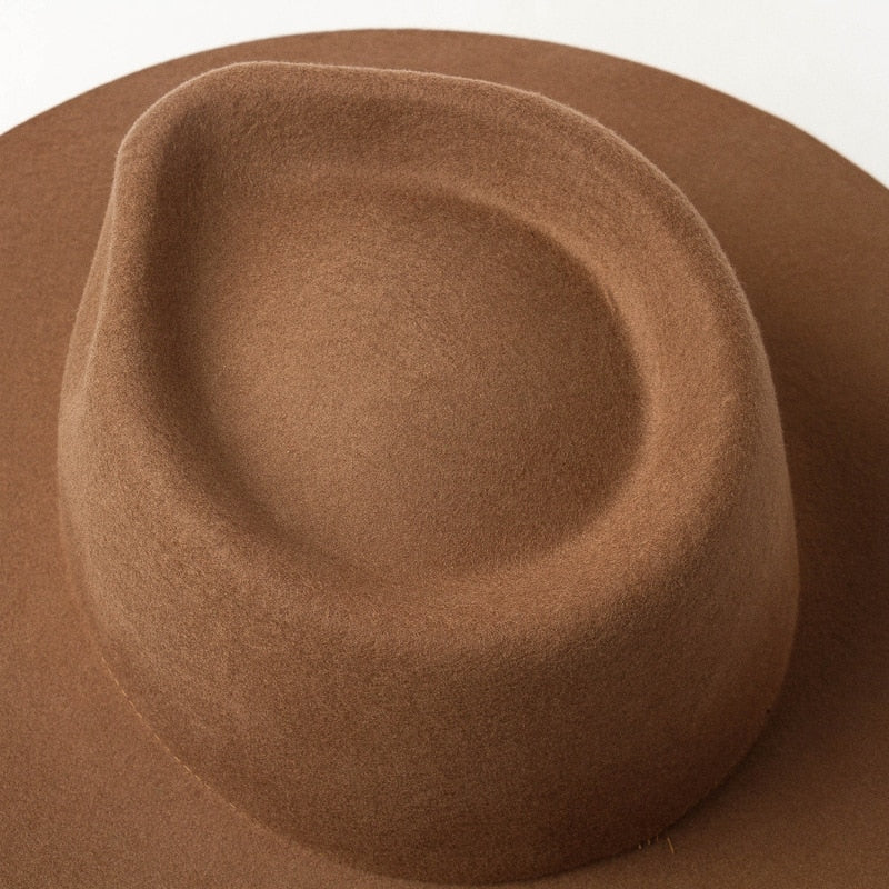 Classical Felt Fedora Hat Firm Wide Brim Wool Panama Hat for Women Men Western Cowboy Jazz Hat Derby Church Wedding Party Hat