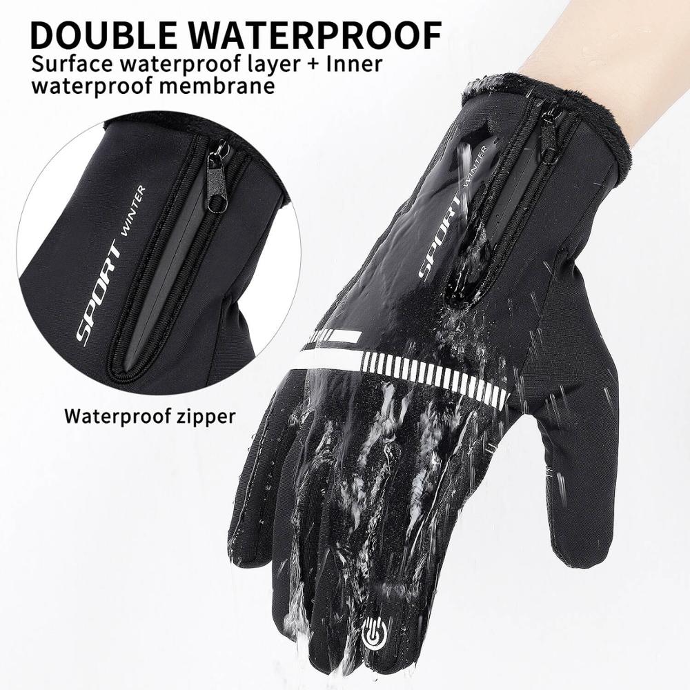 WEST BIKING Bike Touch Screen Gloves Winter Thermal Windproof Warm Full Finger Gloves For Cycling Men Waterproof Bicycle Gloves