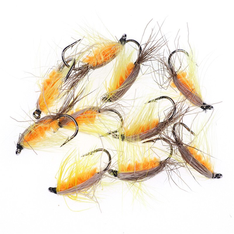 6PCS Fishing Lures Fly Deer Hair Beetle Trout Fly Fishing Fly Bait #12 Woolly Worm Brown Caddis Nymph Fishing Lure