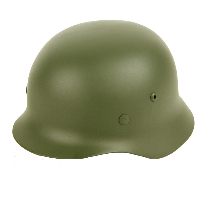 Classic WW2 WWII German Elite Wh Army M35 M1935 Steel Helmet Replica Stahlhelm with Leather Liner &amp; Leather Chin Strap(BK Tan Green)