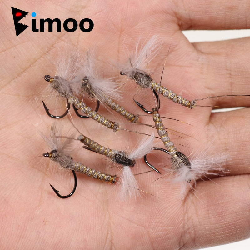 Bimoo 6PCS Size #12 CDC Feather Wing Mayfly Dry Fly Rocky River Trout Fishing Flies Bait Lure