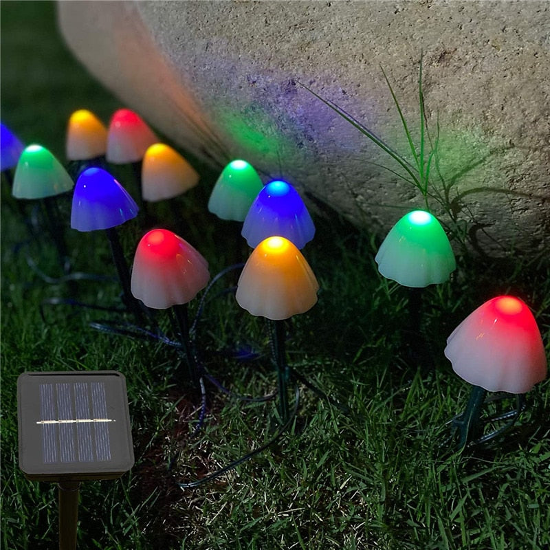 Solar Outdoor Garlands Garden Lighting Decoration Cute Mushroom Fairy Light Garden Patio Pathway Waterproof IP65 20 Mini Lamps