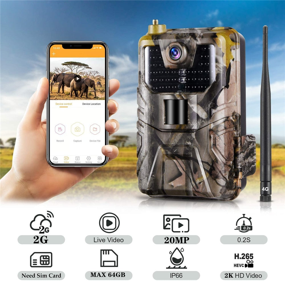 Outdoor 2G SMS MMS SMTP Email Cellular 4K HD 20MP 1080P Wildlife Waterproof Trail Camera Photo Traps Game Cam Night Vision