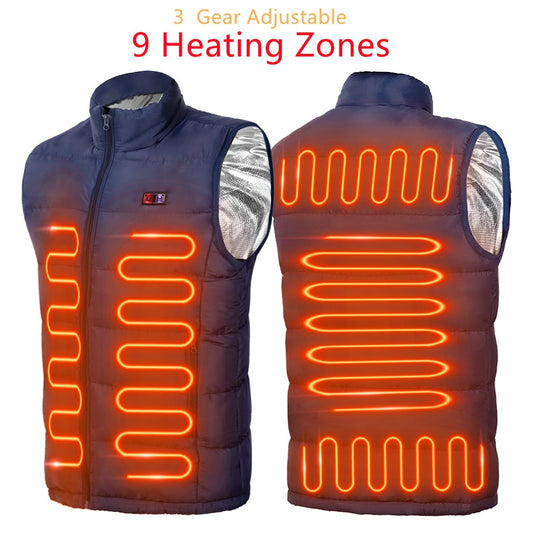 New 9 Places Heated Vest Men Women Usb Heated Jacket Heating Thermal Clothing Hunting Winter Fashion Heat Jacket Black 5XL 6XL