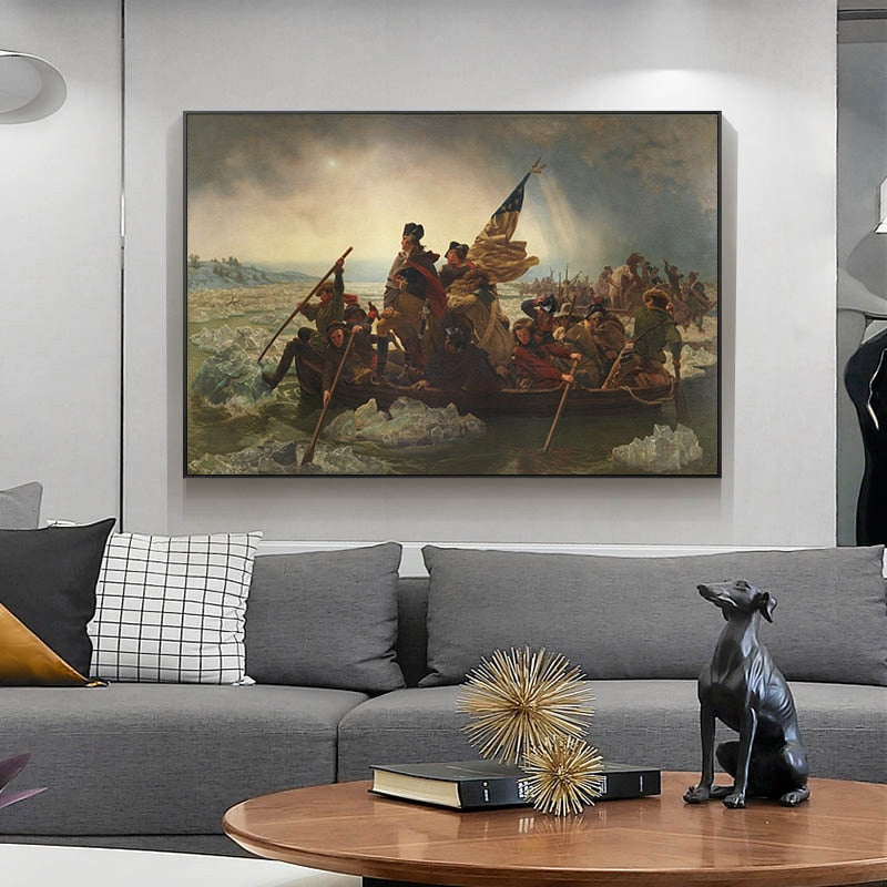 Famous Painting George Washington Crosses The Delaware Oil Painting  Wall Art for Living Room Home Decor (No Frame)