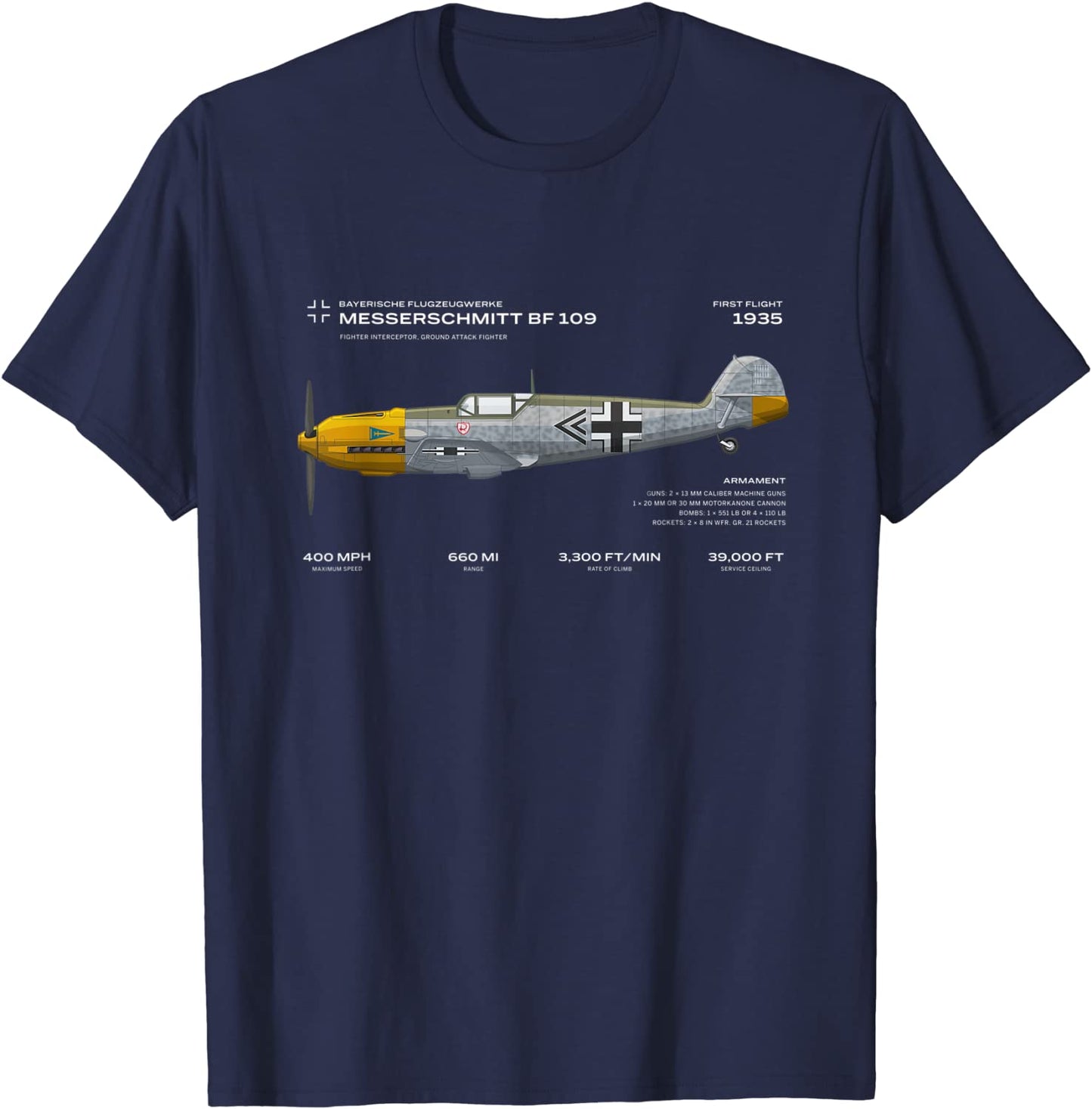 WWII German Air Force Messerschmitt Bf 109 Fighter T-Shirt. Summer Cotton O-Neck Short Sleeve Mens T Shirt New S-3XL
