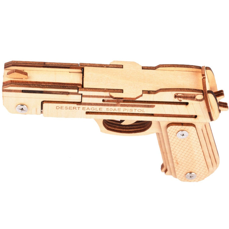 Laser Cutting DIY 3D Puzzle Woodcraft Assembly Kit Desert Eagle Fire Rubber Band Gun For Child Gift ( with 50+ rubber bands)
