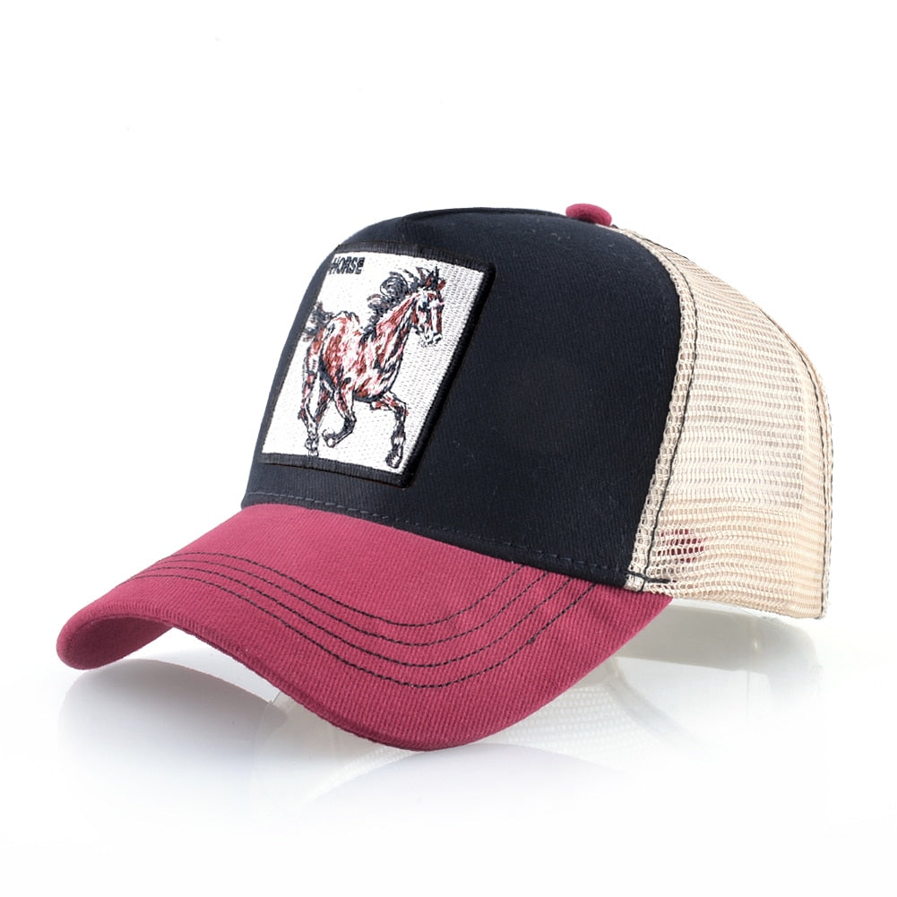 New Fashion Baseball Caps Men Women Snapback Mesh Baseball hats With Horse Embroidery Patch Trucker Casquette Summer Visor Caps
