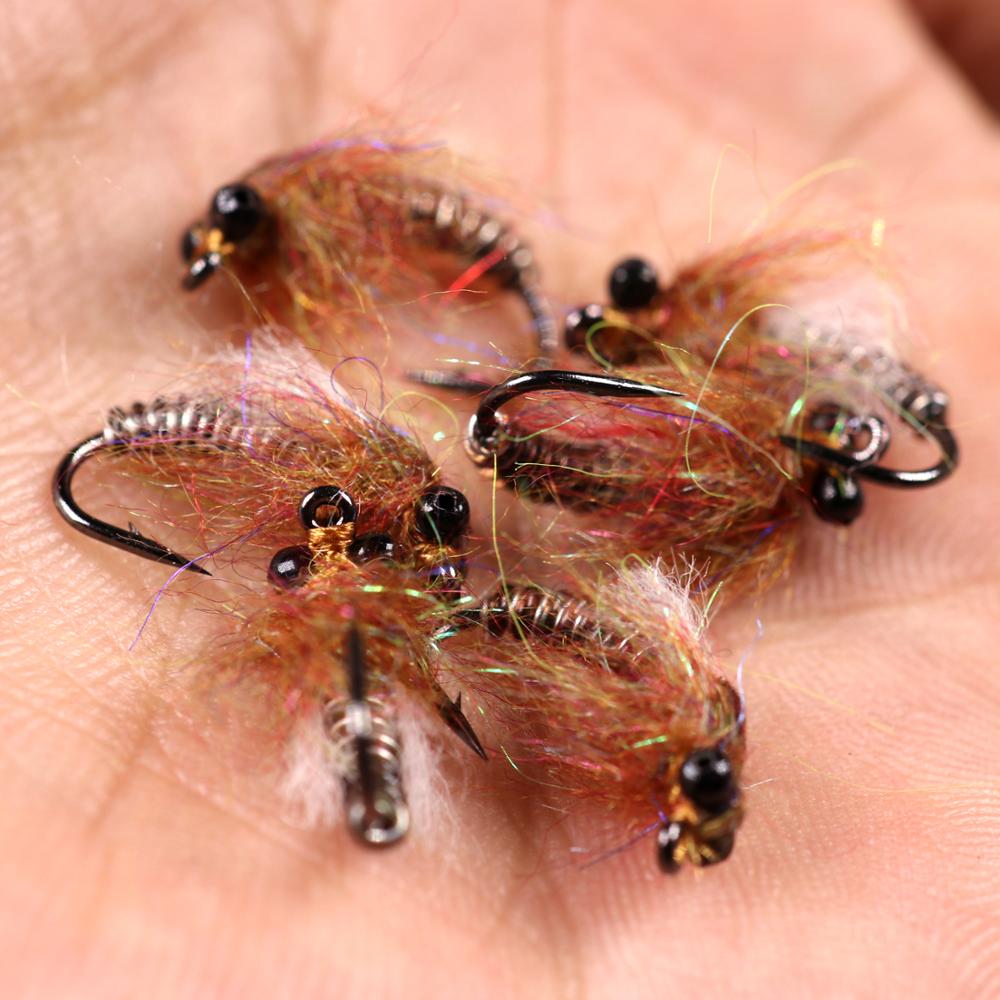 Bimoo 6PCS/Lot #8 Brown Dragonfly Nymphs Fishing Fly for Trout Bass Panfish Fishing Flies Lure Bait with Black Plastic Eyes