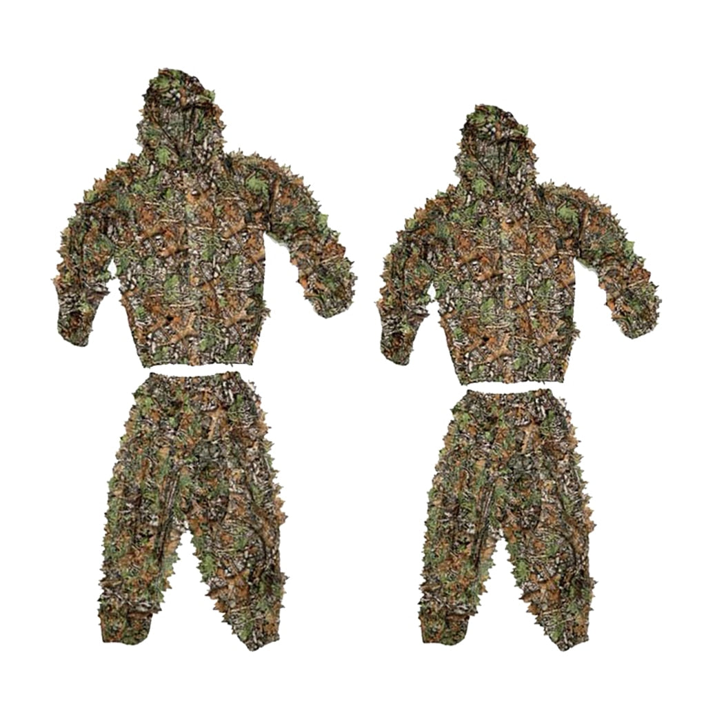 3D Camo Hooded Stretchy Ghillie Suits Clothes Jacket Pants Zipper Design for Hunting Shooting