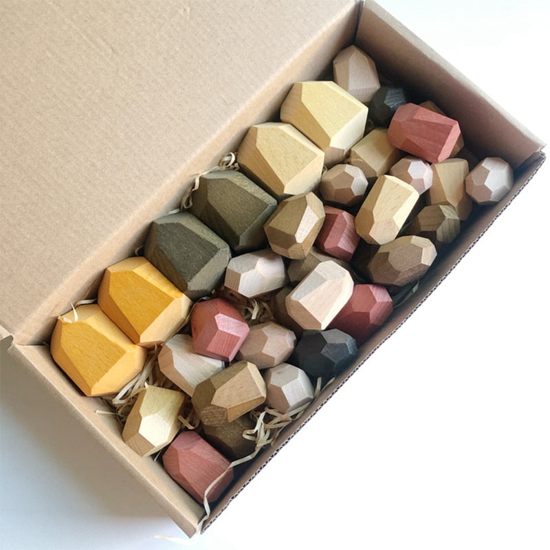 New Baby Toys Wooden Building Block Colored Stone Creative Educational Toys Nordic Style Stacking Game Rainbow Stone Wooden Toys