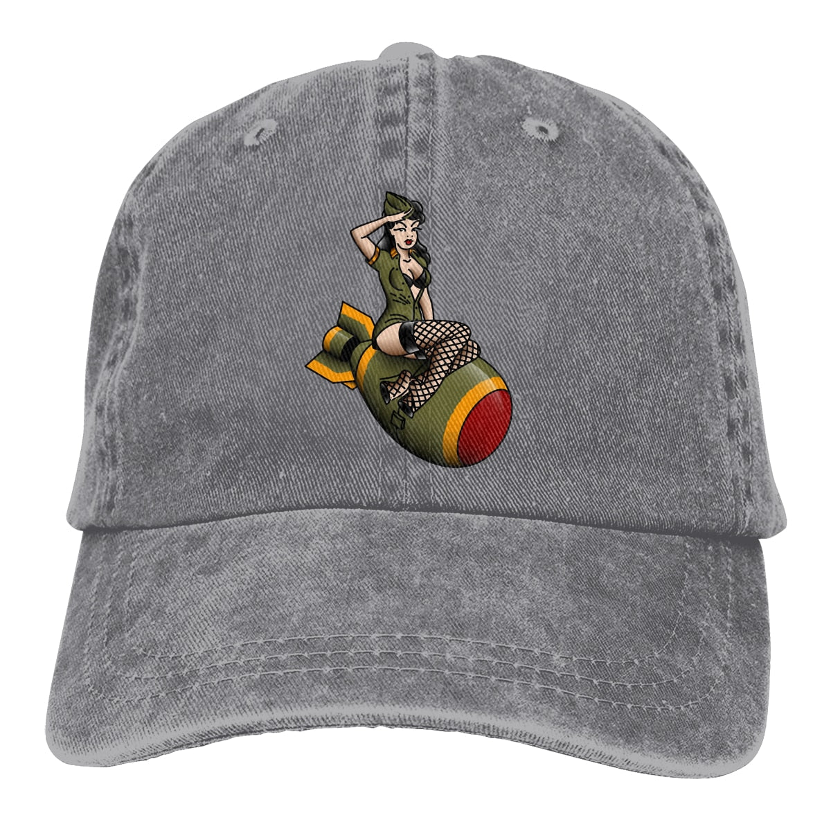 Adjustable Solid Color Baseball Cap Salty-Dog Patriotic Atomic Bomb Belle Pin-up Girl Washed Cotton ww2 WWII World War 2  Hat
