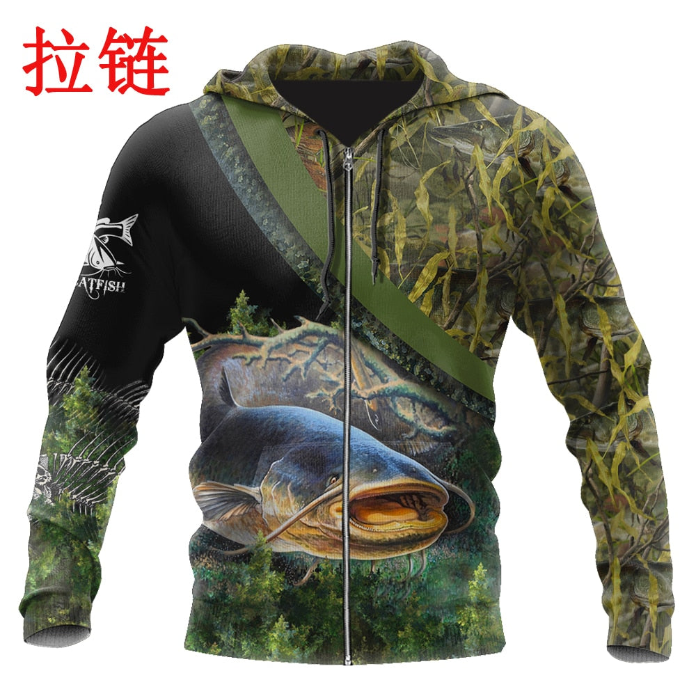 Catfish Fishing reaper camo 3D Printed Mens Hoodie Harajuku Streetwear Pullover Autumn Unisex Casual Jacket Tracksuits DW0172