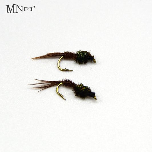 MNFT 10PCS14# Brown Flies Trout Fly Fishing Bait Peacock Brown Hackle Black Mayfly Nymph Dry Flies