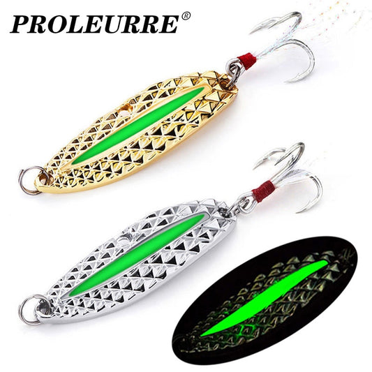 1Pcs 7g 10g 15g Winter Metal Luminous Spinner Spoon Lure Bass Fishing Sequin Wobblers Artificial Bait Feather Treble Hook Tackle
