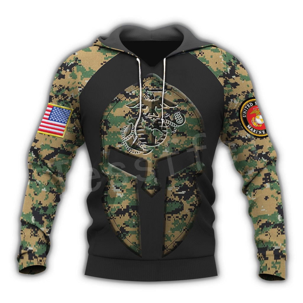 Tessffel America Marine Camo Skull Pullover Soldier Army NewFashion Harajuku 3DPrint Zip/Hoodie/Sweatshirt/Jacket/Men/Women B-13