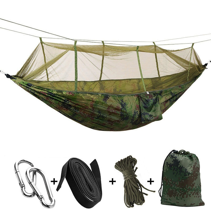 1-2 Person Portable Outdoor Camping Hammock with Mosquito Net High Strength Parachute Fabric Hanging Bed Hunting Sleeping Swing