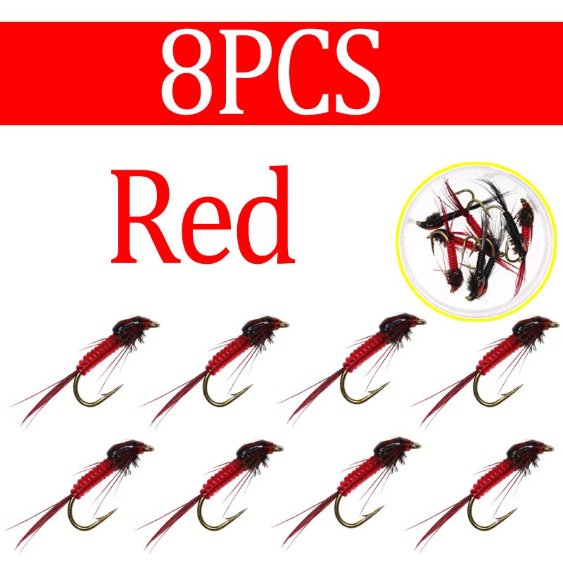 Wifreo 8PCS #12 Flash Back Living Prince Nymph Fly Trout Perch Fishing Insect Lure Bait Hook Fishing Tackle