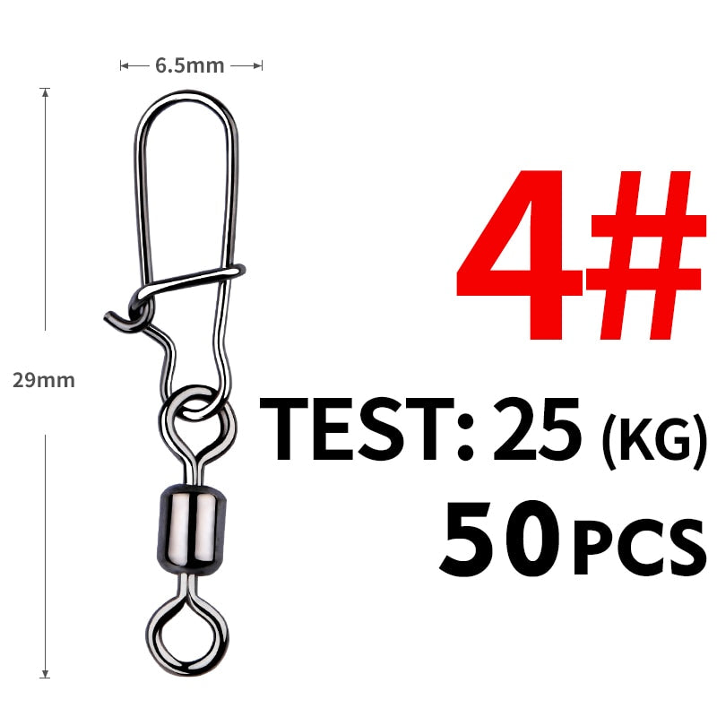 MEREDITH 50PCS Pike Fishing Accessories Connector Pin Bearing Rolling Swivel Stainless Steel Snap Fishhook Lure Swivels Tackle