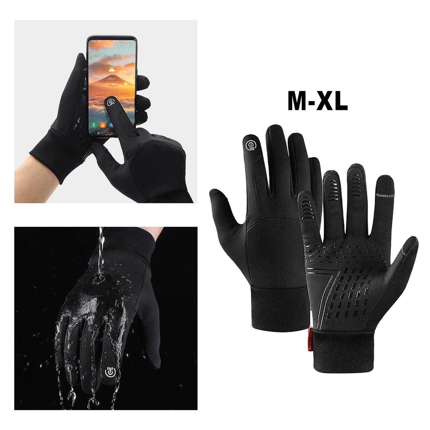 Waterproof Winter Warm Gloves Cycling Glove Anti-slip Thermal Fleece Touch Screen Glove Full-Finger Skiing Glove M- XL