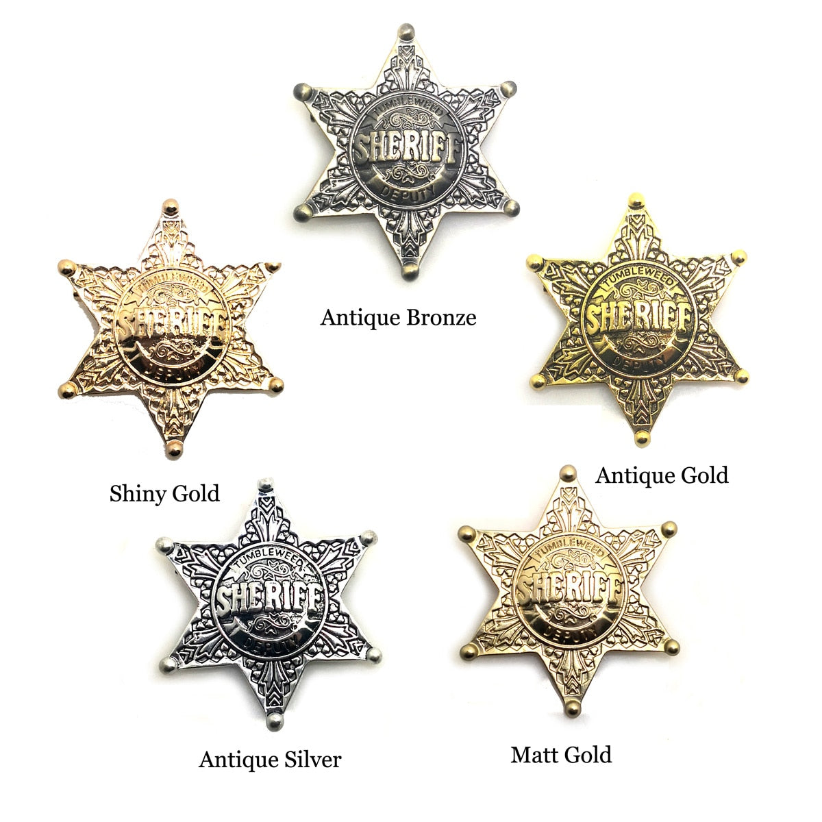 Cartoon SHERIFF DEPUTY Prizes Pin Brooches Vintage Hexagonal Star Honor Badges Ornament Jewelry for Cowboy Adults Kids 48mm