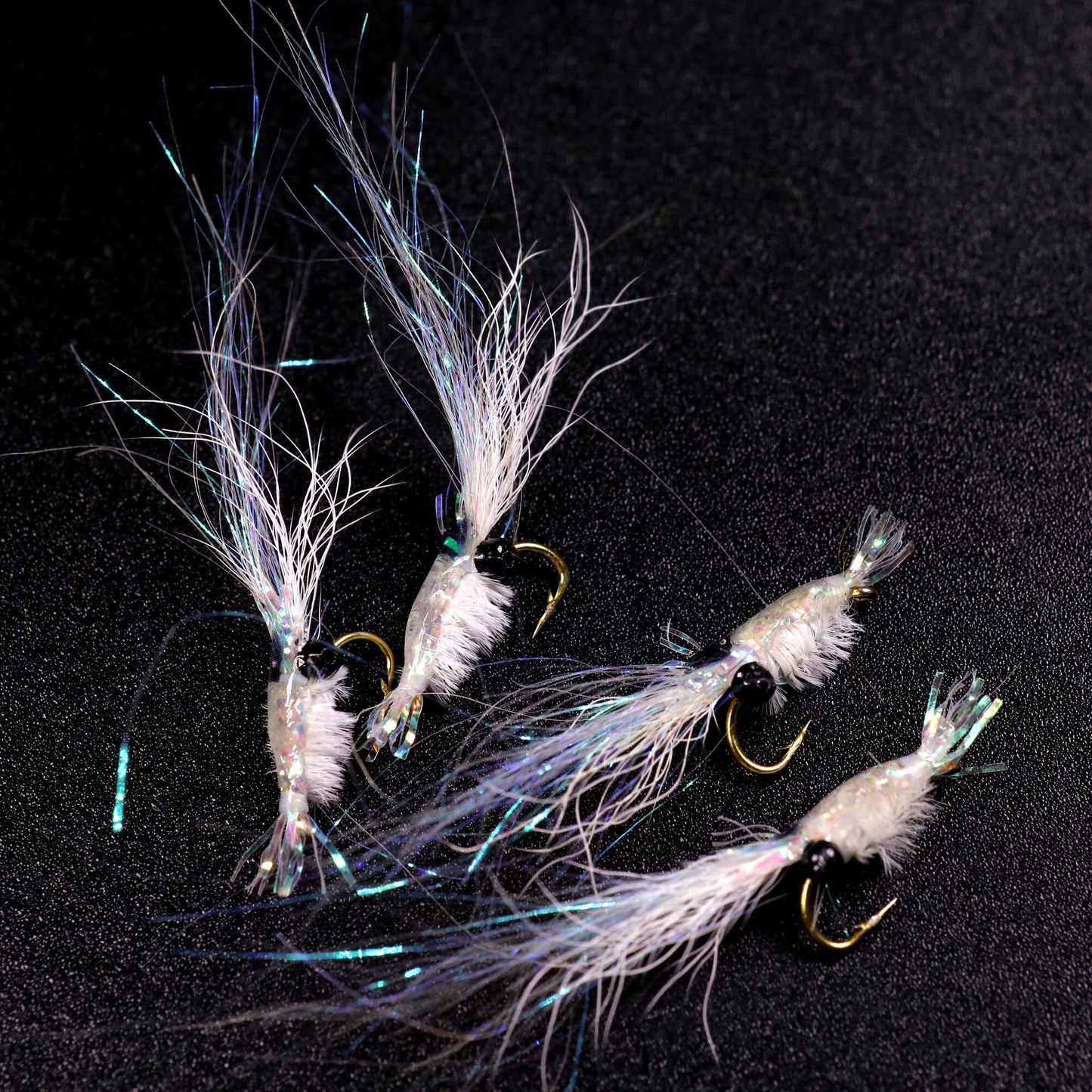Bimoo 4PCS White #4~#16 Mini Shrimp Salt Fly Bass Steelhead Trout Salmon Flies Nymph Fly for Saltwater Freshwater Fly Fishing