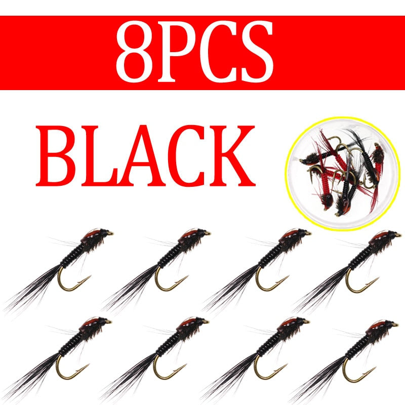 Wifreo 8PCS #12 Flash Back Living Prince Nymph Fly Trout Perch Fishing Insect Lure Bait Hook Fishing Tackle