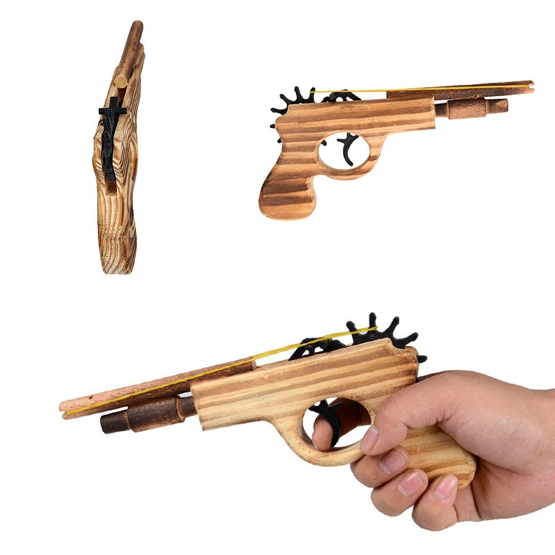 Woodiness Hit Rubber String Pistol Elastic Number 13 Small Double Tube Wooden Grab Short Guns Nostalgia Toys Arts and Crafts