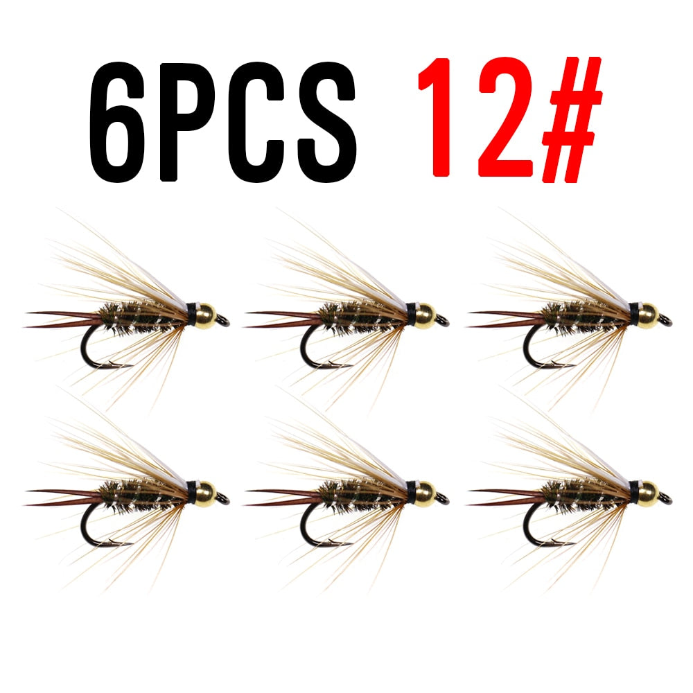 ICERIO 6PCS Brass Bead Head Prince Nymph Trout Fishing Fly Lure Baits
