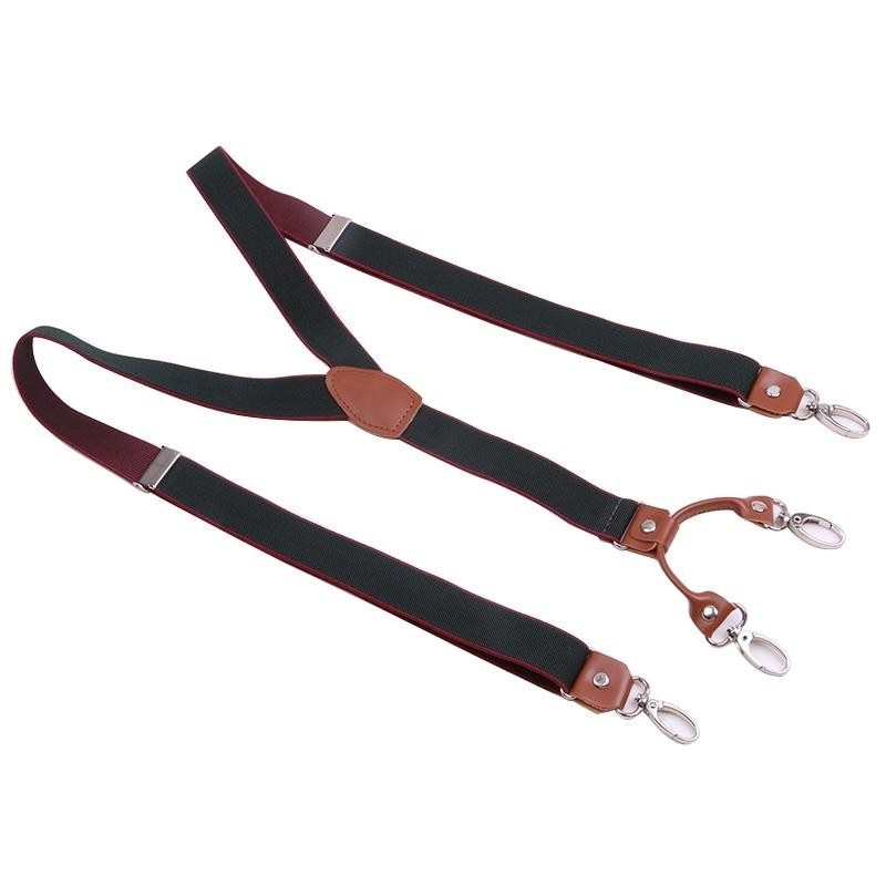 Brown Cowhide Leather Suspenders 2.5cm Width 4 Hooks Men/Women Suspender Y Back Retro Braces Suspensorios Wedding Casual
