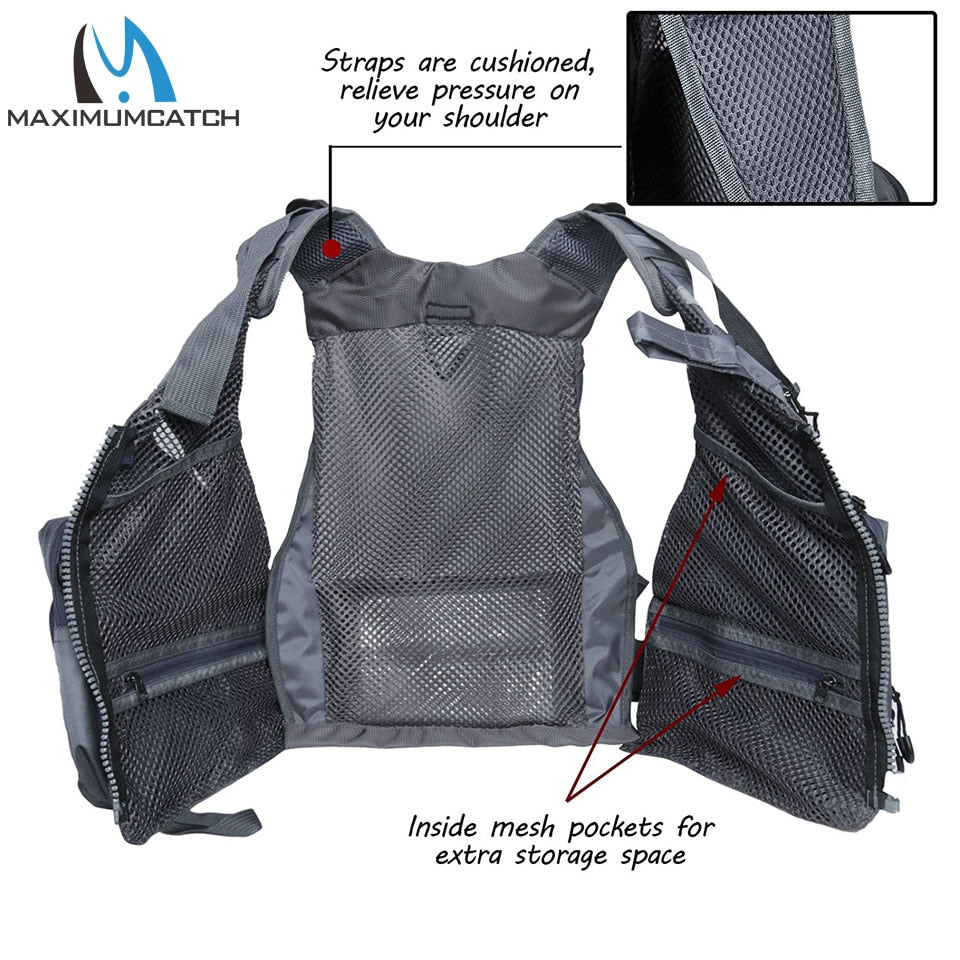 Maximumcatch Fly Fishing Vest Adjustable Mutil-Pocket Packs & Detachable Floatation Cushion Fishing Vest