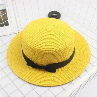 Fashion Parent-child sun hat Cute children sun hats  bow hand made women straw cap beach big brim hat casual glris summer cap