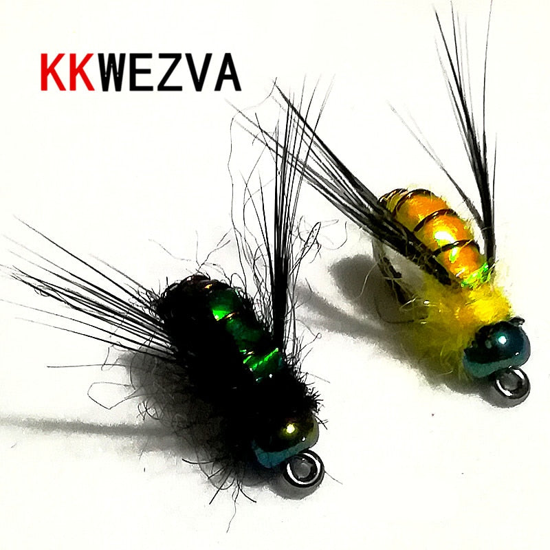 KKWEZVA 20PCS fishing lure #8 Black hooks Bright Skin Material Bee Nymph Spinner Dry Fly Insect Bait Trout Fly Fishing Flies