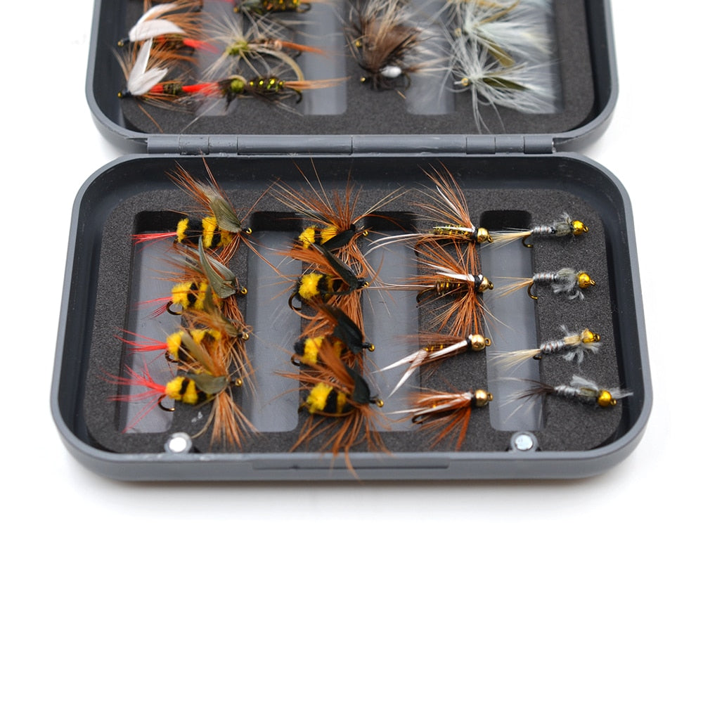 MNFT 32Pcs/Box Trout Nymph Fly Fishing Lure Dry/Wet Flies Nymphs Ice Fishing Lures Artificial Bait with Boxed
