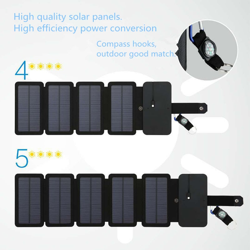 KERNUAP Sun Folding 10W Solar Cells Charger 5V 2.1A USB Output Devices Portable Solar Panels for Smartphones