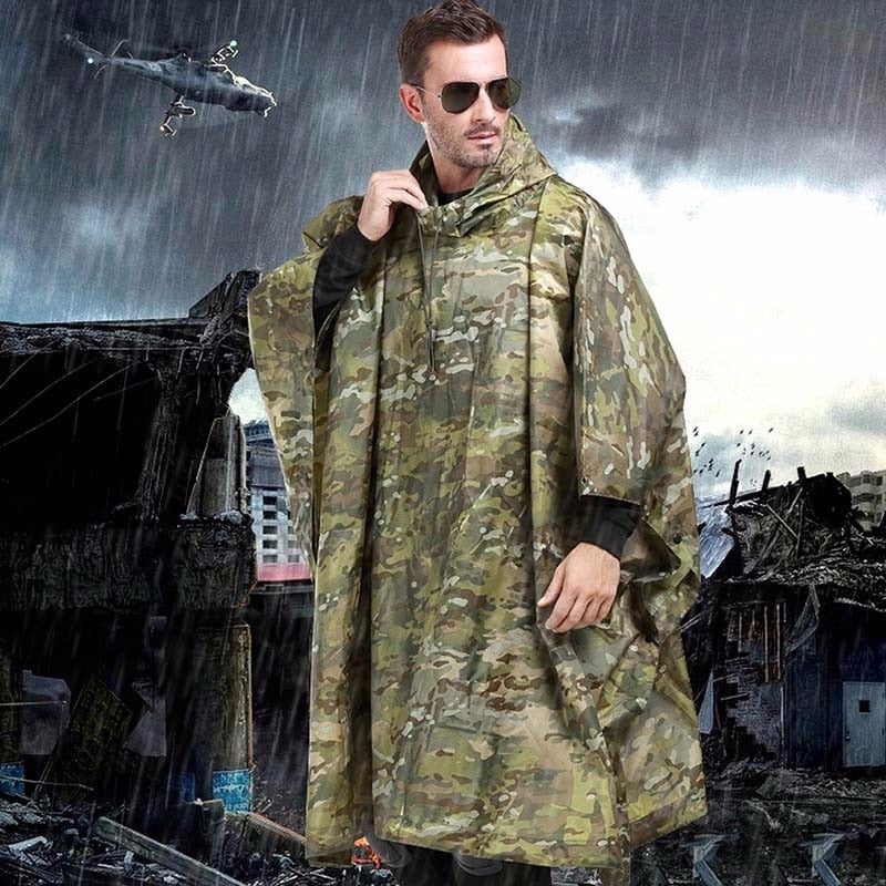 Military Outdoor Hunting Ghillie Suits Raincoat Waterproof Environmental Unisex Raincover Emergency Poncho Hunting Ghillie Suits