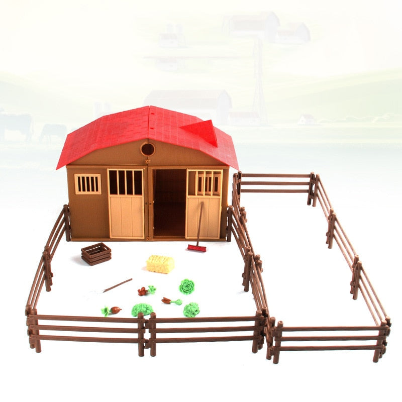 25 pcs Set Simulation Farmhouse Scene Model Children Farm DIY Toy Accessories Fences Fork Broom Wooden Box Haystack Real life