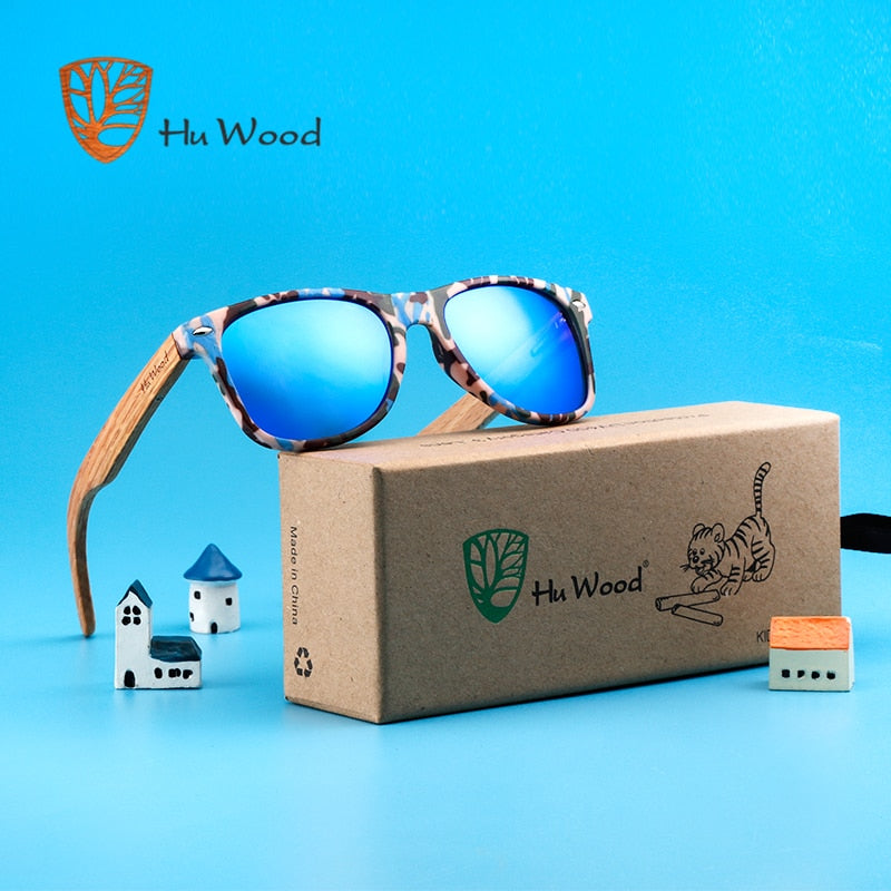 HU WOOD boy's Wood kids Sunglasses Goggle Eyewear Accessories For Girls Rectangle Sun Glasses Mirror uv400 Lens GR1005
