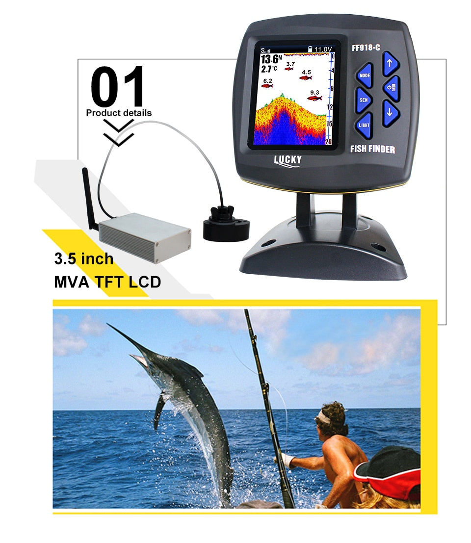 FF918-CWLS Lucky Boat Fish Finder Color Display wireless operating range 300 m Depth Range 100 M
