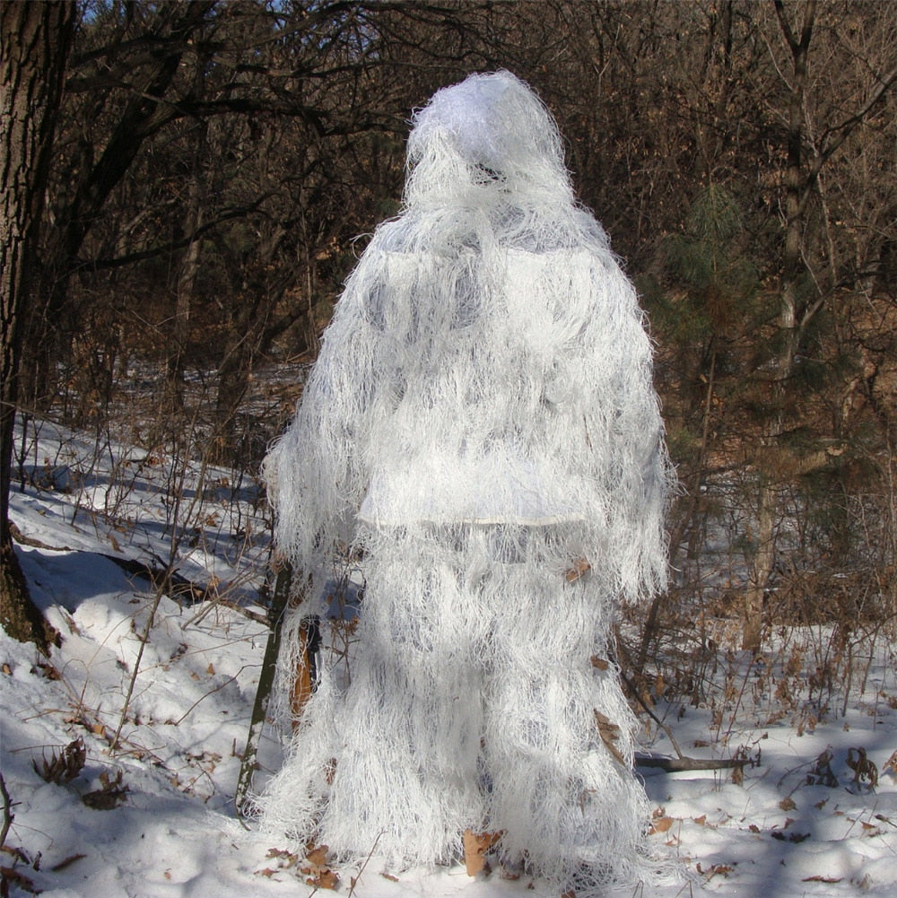 White Snow Camo Suit Ghillie Suit Yowie Sniper Tactical Camoflage Suit for Hunting Birdwatching