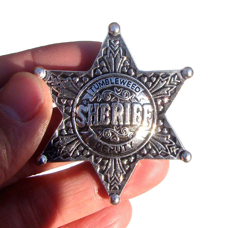Cartoon SHERIFF DEPUTY Prizes Pin Brooches Vintage Hexagonal Star Honor Badges Ornament Jewelry for Cowboy Adults Kids 48mm