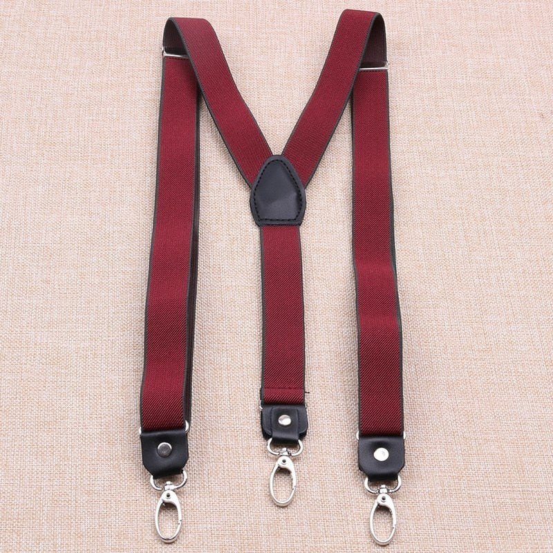 2.5cm Width Patched Color Solid Creative 3 Hooks Buckle Easy Use Suspender Strap Braces Black Leather Cowhide