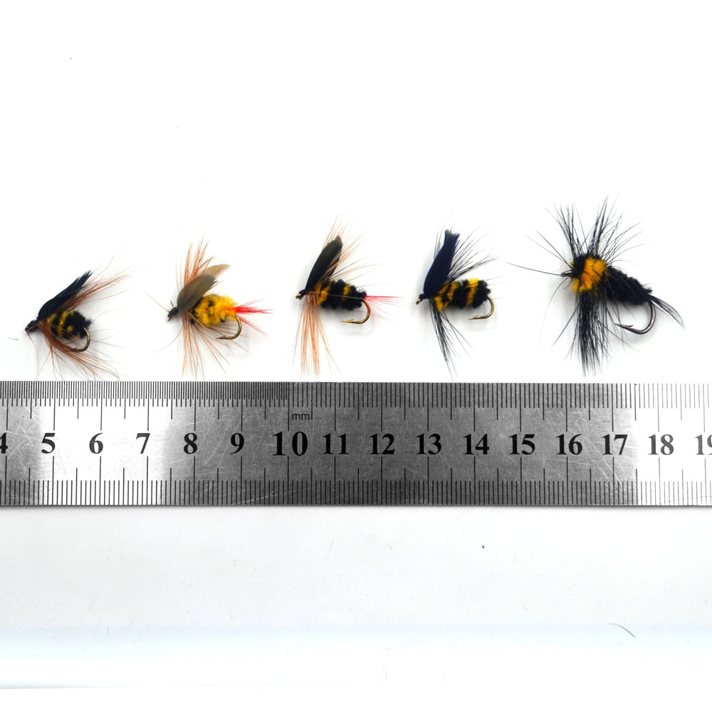 MNFT 10Pcs Artificial Yellow Black Bumble Bee Fly Fishing Lures Fresh Water Trout Bass Wet Flie Tied Fly Lure Bait
