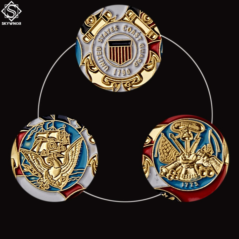 USA Navy USAF USMC Army Coast Guard Freedom Eagle Gold Plate Rare Challenge Coin Collection