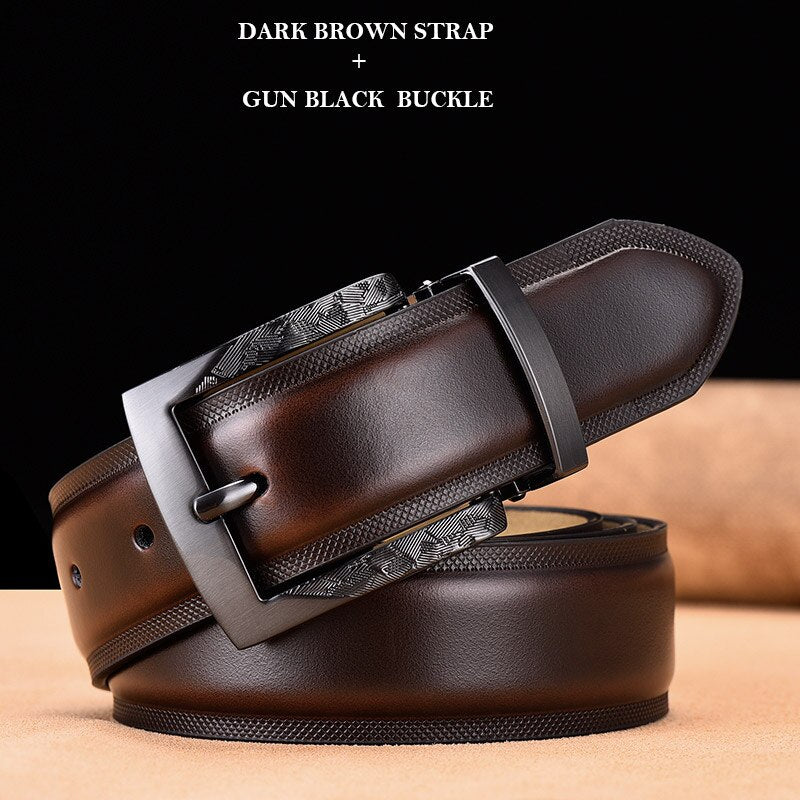 Men Belt High Quality Cow Genuine Leather Luxury Strap Male Belts For Men New Fashion Classic Vintage Gun Metal Pin Buckle