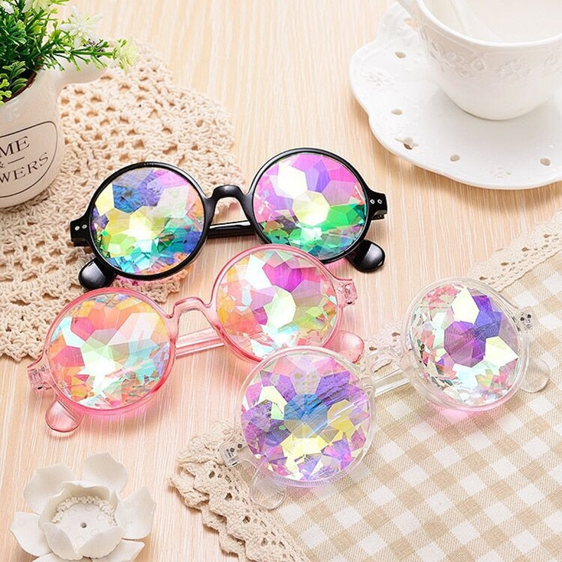 Kaleidoscope Glasses Kids Women Retro Rave Festival Round Sunglasses Men Nail Holographic Mosaic Prism Sun glasses Party Cosplay Toy