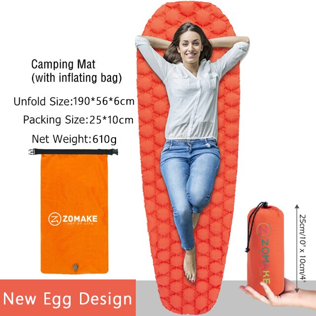 Zomake ultralight sleeping pad fast filling air bag camping sleeping mattress trekking hiking camping mattress inflatable Single