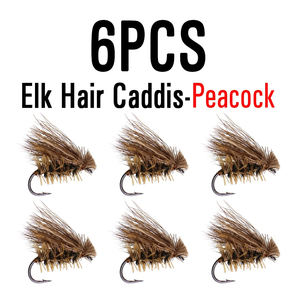 ICERIO 6PCS Elk Hair Caddis Stonefly Dry Fly Trout Fishing Fly Lure Baits