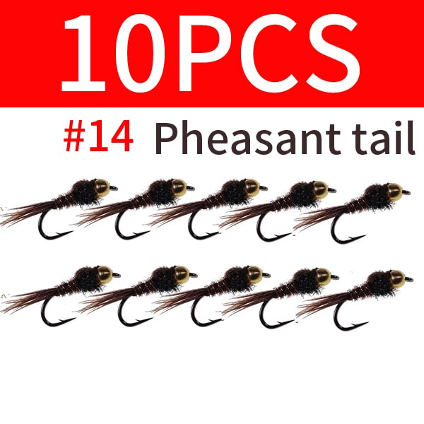 Wifreo 10PCS Bead Head Hares Ear Nymph Fly Pheasant Tail Artificial Nymph Bait Trout Lures fly fishing